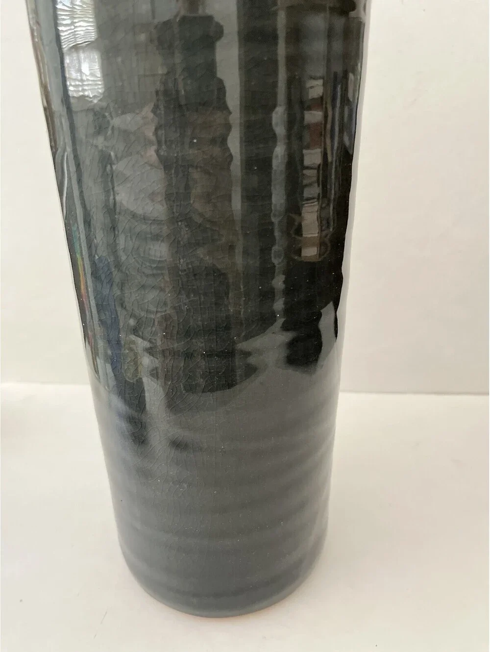 Vase 16 In Tall Raised Lettering “Happiness Is A Way Of Life” Jar Pottery Grey